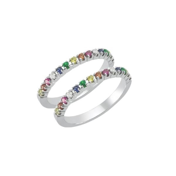 Moderne Nuran Perá vielsesringe i 14 kt hvidguld med multifarvede rubin-, safir-, citrin-, zavorit- og diamantædelsten.